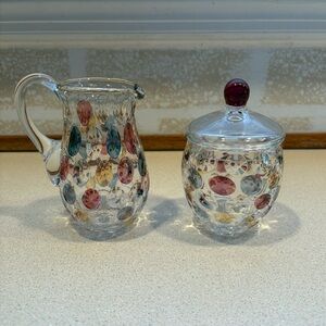 Colorful Glass Creamer and Sugar Bowl Set